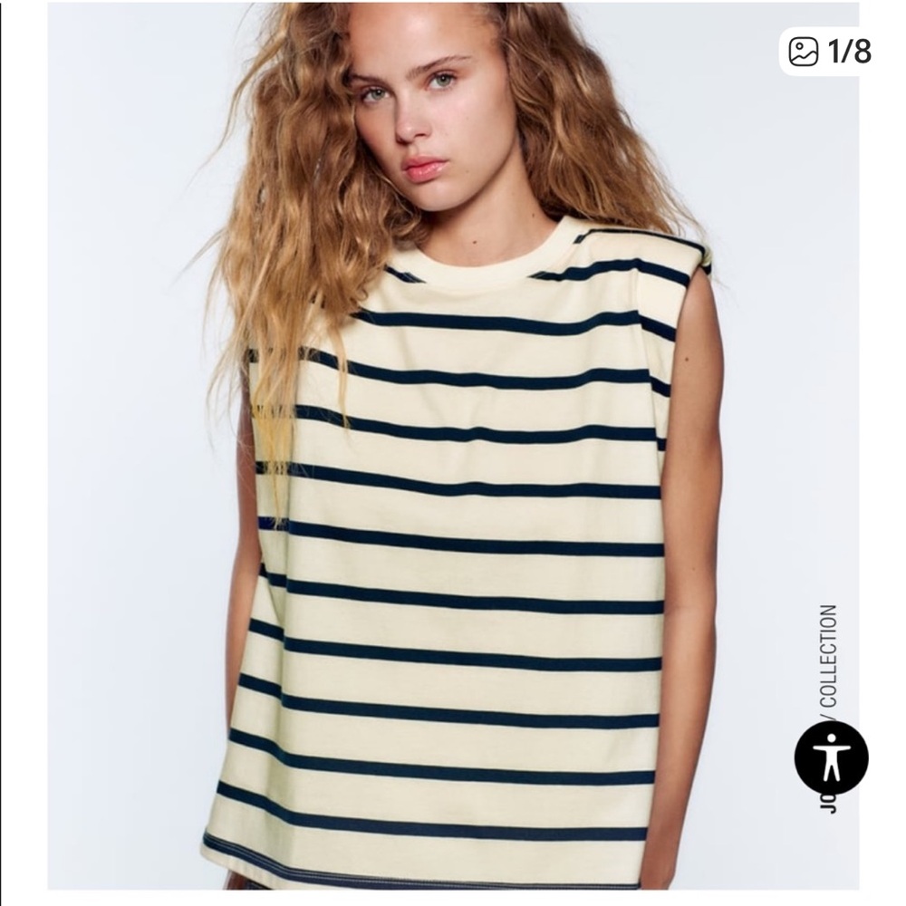 Zara Navy Striped Sleeveless Top with shoulder pads small‎